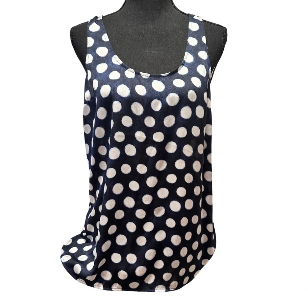 Michael Kors Tank Top Navy Blue White Polka Dot Scoop Neck Sleeveless Tunic